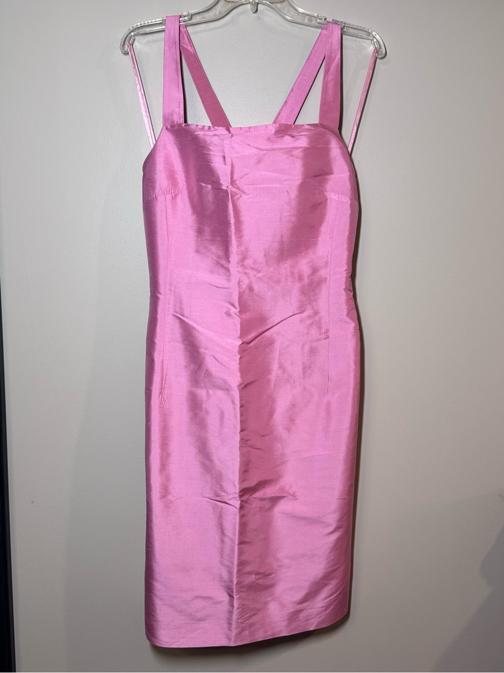 Pink Silk Sheath Dress with Square Neck